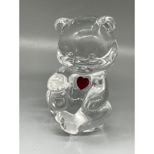 Fenton Teddy Bear Figurine with Red Heart Clear Art Glass Paperweight